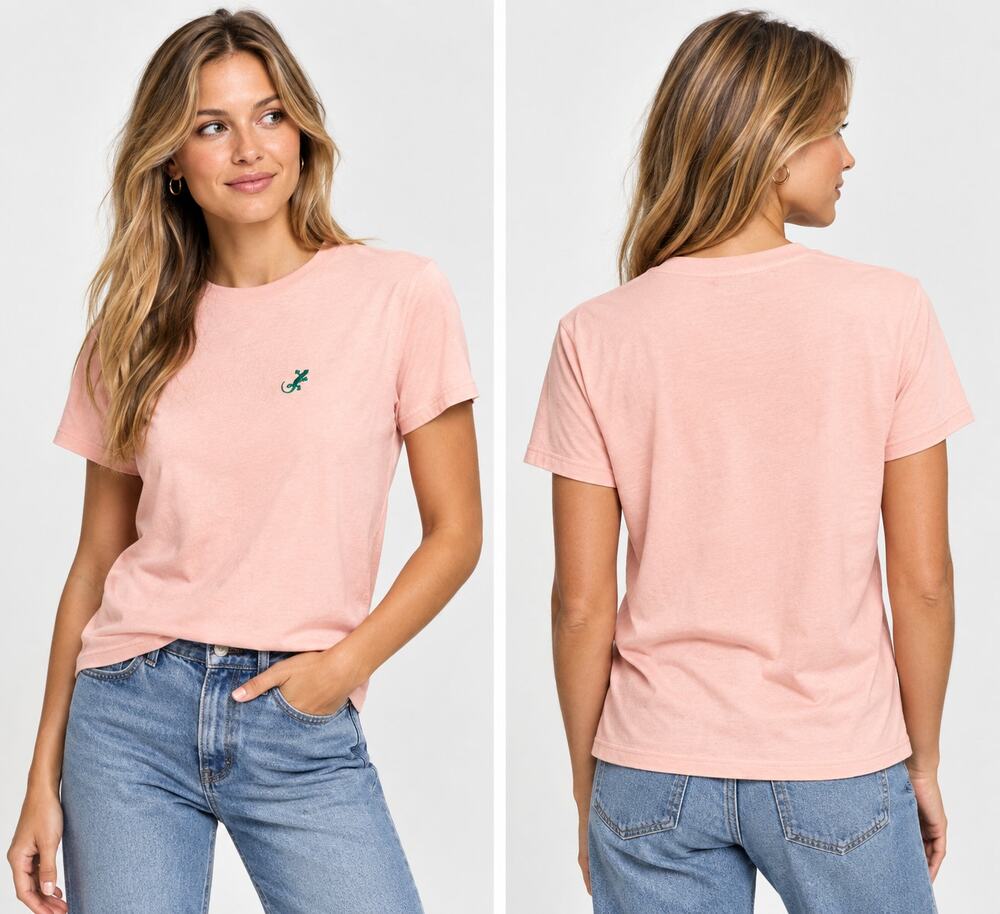 Topshop Pink Embroidered Gecko Graphic T-Shirt Crew Neck Short Sleeve Tee